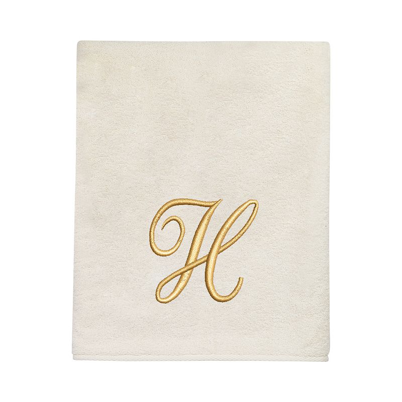Avanti Premier Ivory/Gold Script Monogram Bath Towel, Silver