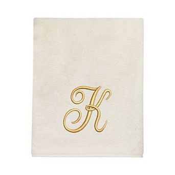 Avanti Premier Ivory/Gold Script Monogram Bath Towel