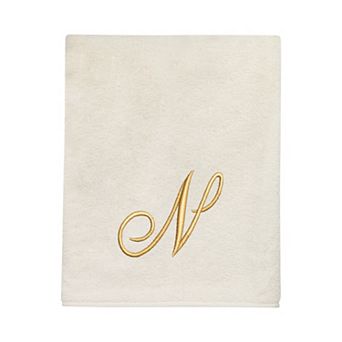 Avanti Premier Ivory/Gold Script Monogram Bath Towel