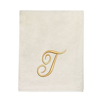 Avanti Premier Ivory/Gold Script Monogram Bath Towel