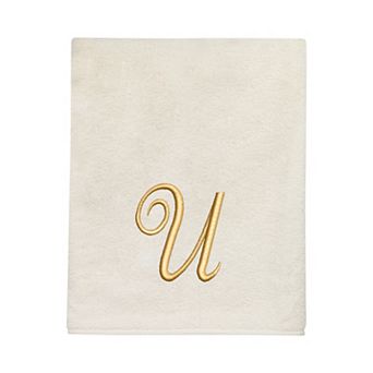 Avanti Premier Ivory/Gold Script Monogram Bath Towel