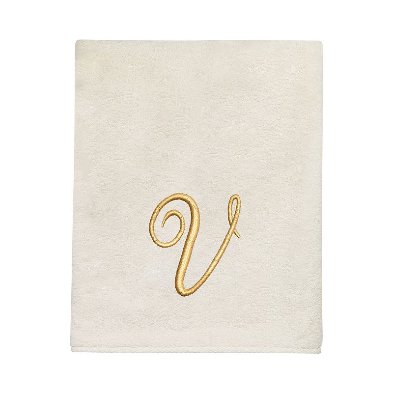 Avanti Premier Ivory/Gold Script Monogram Bath Towel, Silver
