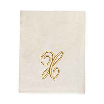 Avanti Premier Ivory/Gold Script Monogram Bath Towel