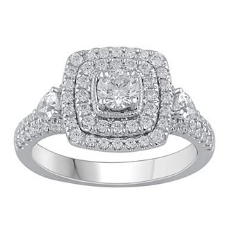Platinum 1 Carat T.W. Diamond Tiered Cushion Halo Engagement Ring
