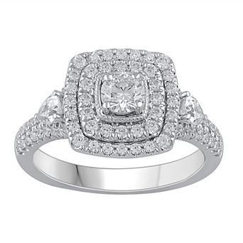 Diamond Medley Platinum 1 Carat T.W. Diamond Tiered Cushion Halo Engagement Ring