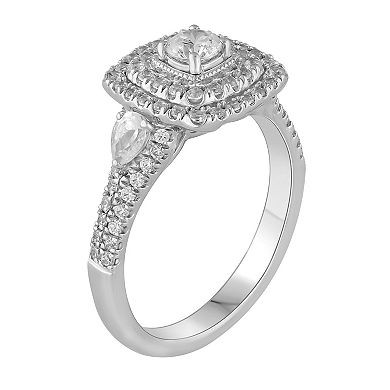 Platinum 1 Carat T.W. Diamond Tiered Cushion Halo Engagement Ring