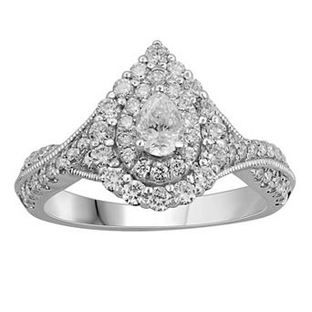 Diamond Medley Platinum 1 Carat T.W. Diamond Tiered Teardrop Halo Engagement Ring