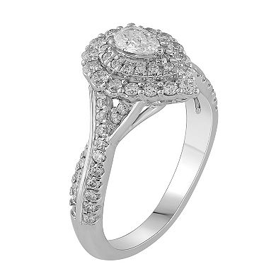 Platinum 1 Carat T.W. Diamond Tiered Teardrop Halo Engagement Ring