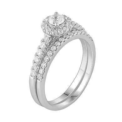Platinum 1 Carat T.W. Diamond Halo Engagement Ring Set