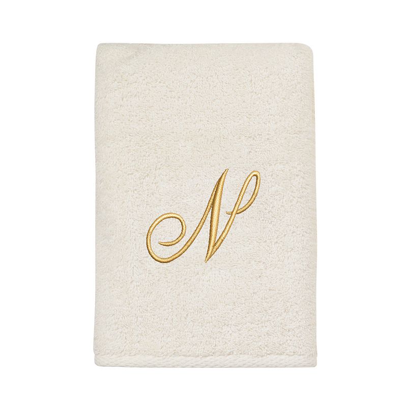 Avanti Premier Ivory/Gold Script Monogram Hand Towel, Silver