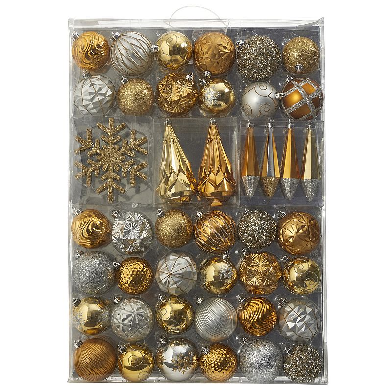 nearly natural Holiday Shatterproof Gold Ornament 52-Piece Set, Brown