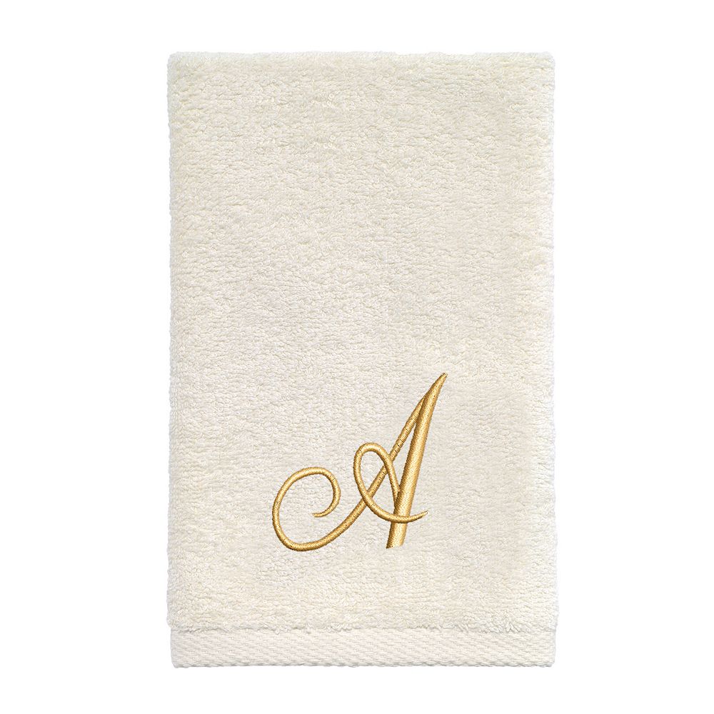 (M) Avanti Premier Ivory/Gold Script Monogram Fingertip Towel