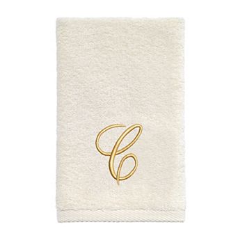 Avanti Premier Ivory/Gold Script Monogram Fingertip Towel