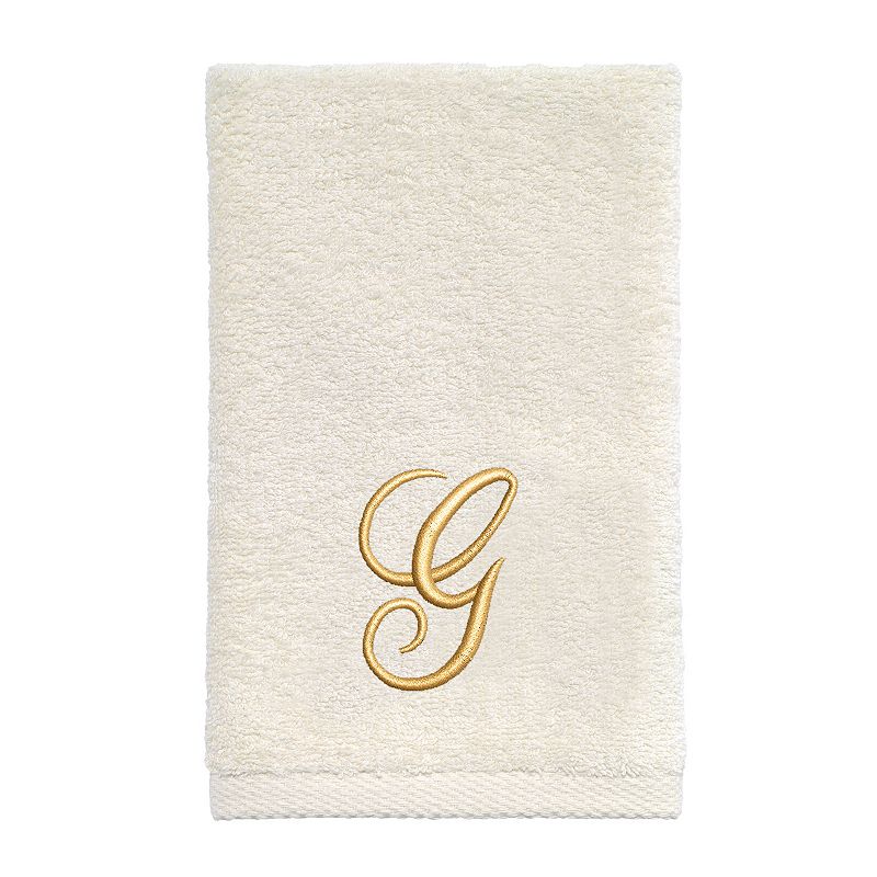 Avanti Premier Ivory/Gold Script Monogram Fingertip Towel, Silver, FINGER T