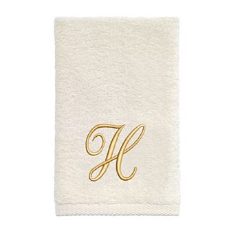 Avanti Premier Ivory/Gold Script Monogram Fingertip Towel