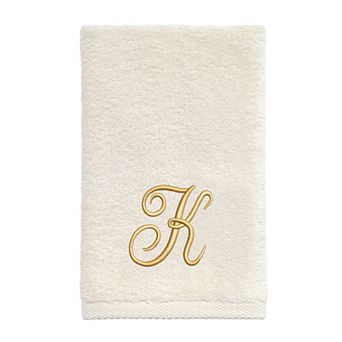 Avanti Premier Ivory/Gold Script Monogram Fingertip Towel