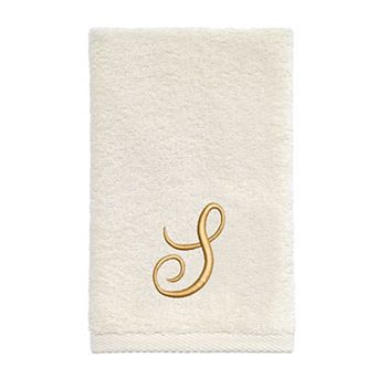 Avanti Premier Ivory/Gold Script Monogram Fingertip Towel