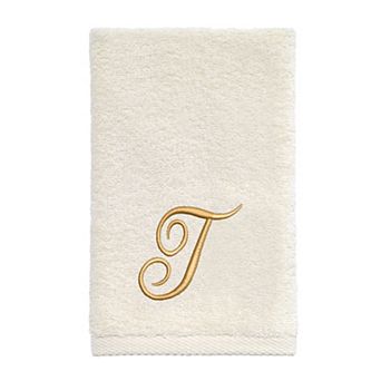 Avanti Premier Ivory/Gold Script Monogram Fingertip Towel