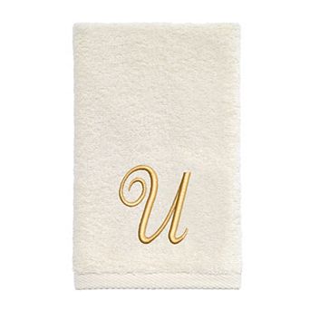 Avanti Premier Ivory/Gold Script Monogram Fingertip Towel