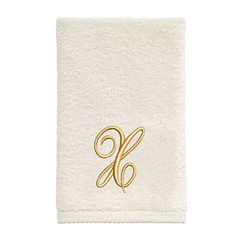 Avanti Premier Ivory/Gold Script Monogram Fingertip Towel