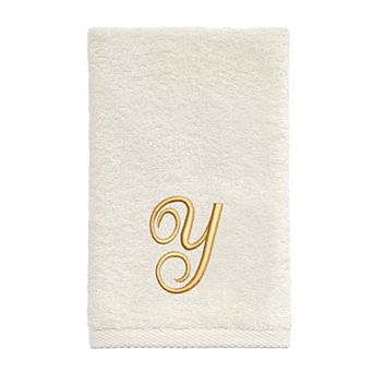 Avanti Premier Ivory/Gold Script Monogram Fingertip Towel