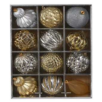 nearly natural Holiday Lux Shatterproof Gold & Silver Ornament 12 pc Set