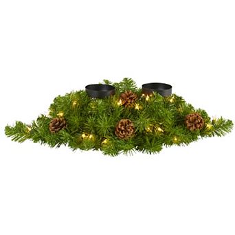 nearly natural 24 in Artificial Pre-Lit Double Candelabrum with Pine Cones