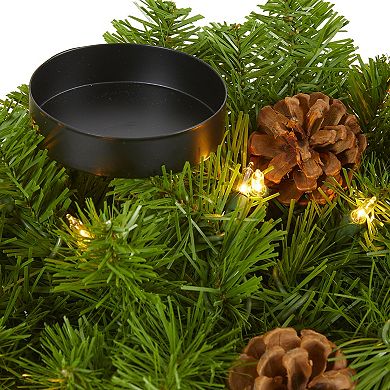 nearly natural 24-in. Artificial Pre-Lit Double Candelabrum with Pine Cones