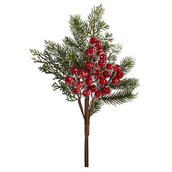 nearly natural 20 in Iced Pine & Berries Artificial Plant 4 pc Set