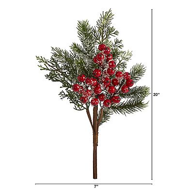 nearly natural 20-in. Iced Pine & Berries Artificial Plant 4-Piece Set