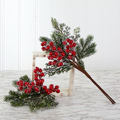 nearly natural 20-in. Iced Pine & Berries Artificial Plant 4-Piece Set