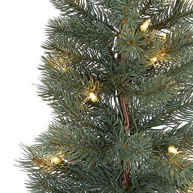 nearly natural 4-ft. Green Pine Pre-Lit Artificial Christmas Tree in a Burlap Base