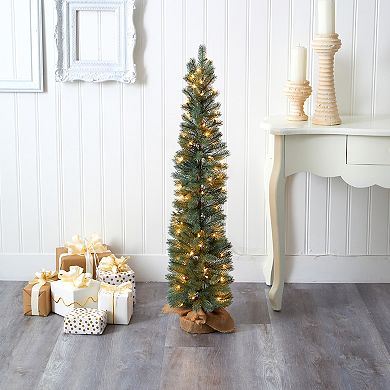 nearly natural 4-ft. Green Pine Pre-Lit Artificial Christmas Tree in a Burlap Base