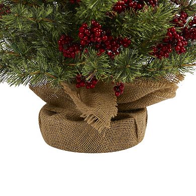nearly natural 4-ft. Berry & Pine Pre-Lit Artificial Christmas Tree in a Burlap Wrapped Base