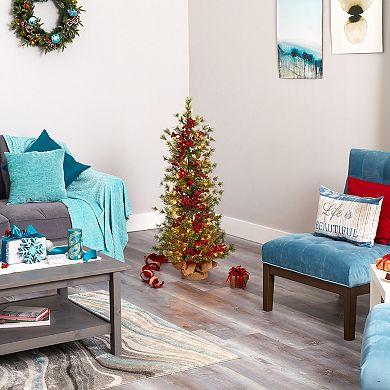 nearly natural 4-ft. Berry & Pine Pre-Lit Artificial Christmas Tree in a Burlap Wrapped Base