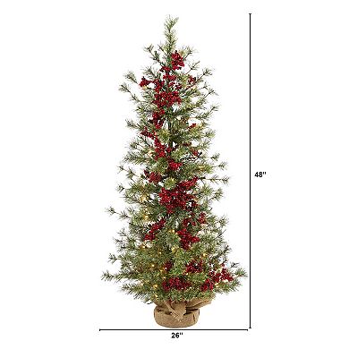 nearly natural 4-ft. Berry & Pine Pre-Lit Artificial Christmas Tree in a Burlap Wrapped Base