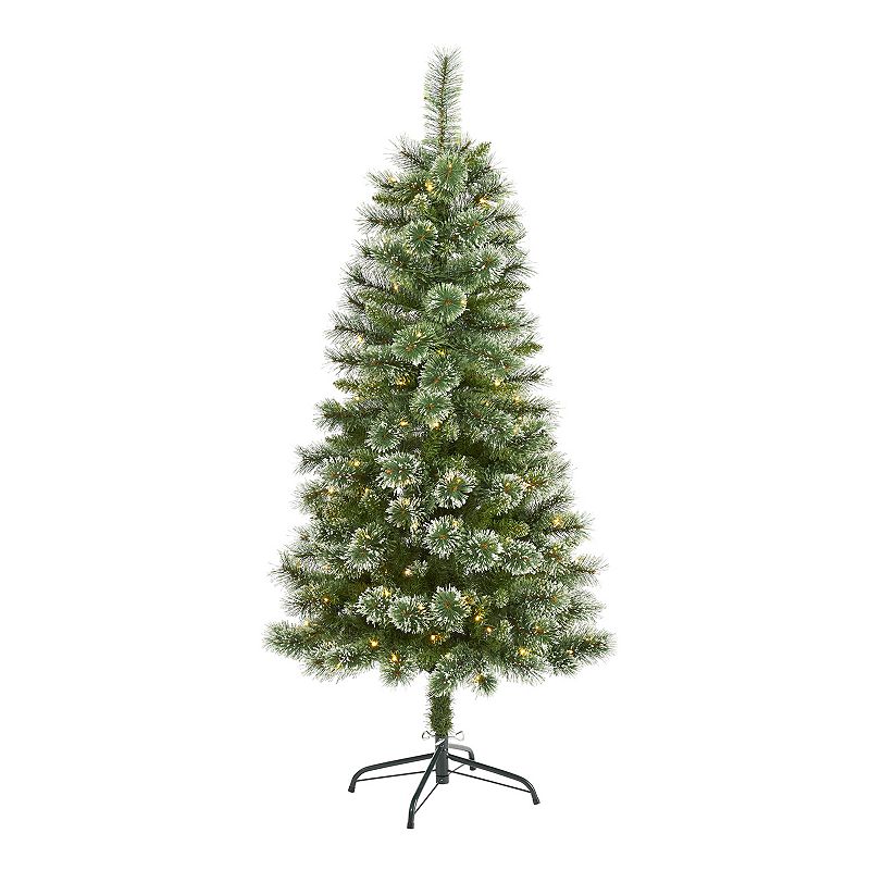 Nearly Natural 5ft. Wisconsin Slim Snow Tip Pine Artificial Christmas Tree with 150 Clear LED Lights