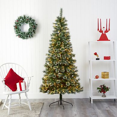nearly natural 7-ft. Wisconsin Slim Snow Tip Pine Artificial Christmas Tree