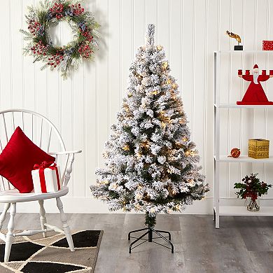 nearly natural 5-ft. Pre-Lit Flocked West Virginia Fir Artificial Christmas Tree