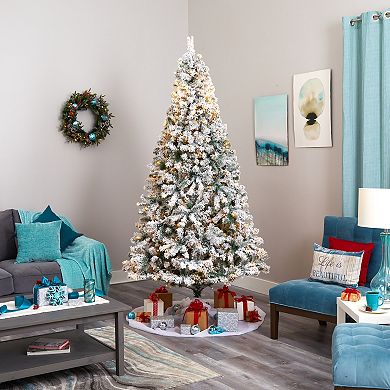 nearly natural 8-ft. Pre-Lit Flocked Rock Springs Spruce Artificial Christmas Tree