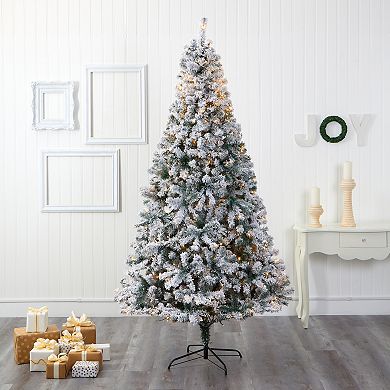 nearly natural 8-ft. Pre-Lit Flocked Rock Springs Spruce Artificial Christmas Tree
