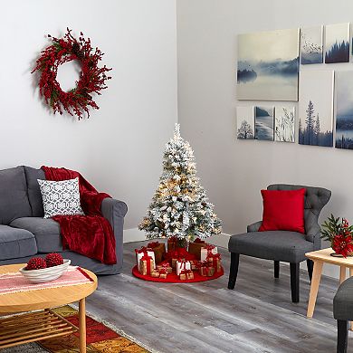 nearly natural 4-ft. Pre-Lit Flocked White River Mountain Pine Artificial Christmas Tree