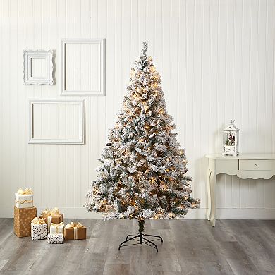 nearly natural 7-ft. Pre-Lit Flocked White River Mountain Pine Artificial Christmas Tree