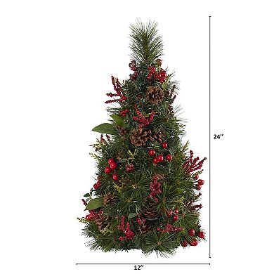 nearly natural 2-ft. Mixed Berry and Pine Cone Artificial Christmas Tree