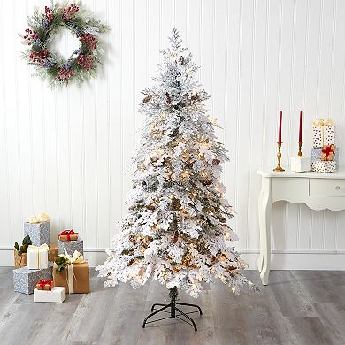 nearly natural 6-ft. Flocked Montana Down Swept Spruce Artificial Christmas Tree