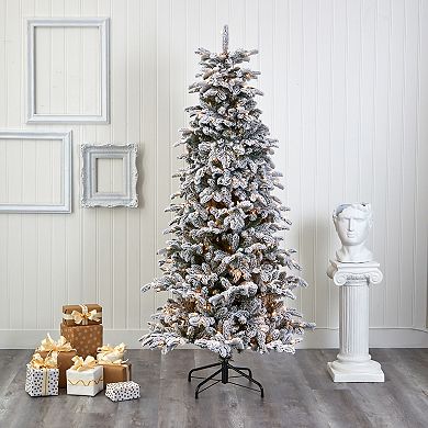 nearly natural 7-ft. Flocked North Carolina Fir Artificial Christmas Tree