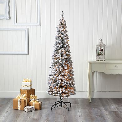 nearly natural 6-ft. Flocked Pencil Artificial Christmas Tree