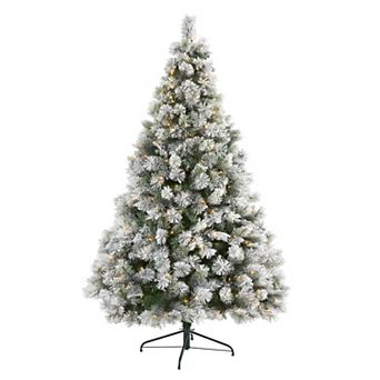 nearly natural 7-ft. Flocked Oregon Pine Artificial Christmas Tree