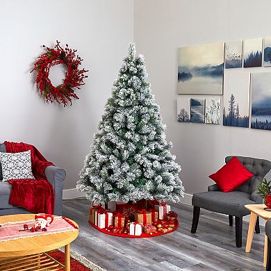 nearly natural 7-ft. Flocked Oregon Pine Artificial Christmas Tree