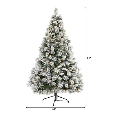 nearly natural 7-ft. Flocked Oregon Pine Artificial Christmas Tree